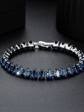 New Womens Blue Sapphire Cz Gunmetal Bracelet